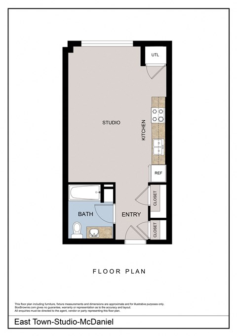 Floor plan for studio, 1 bath, 597 sqft